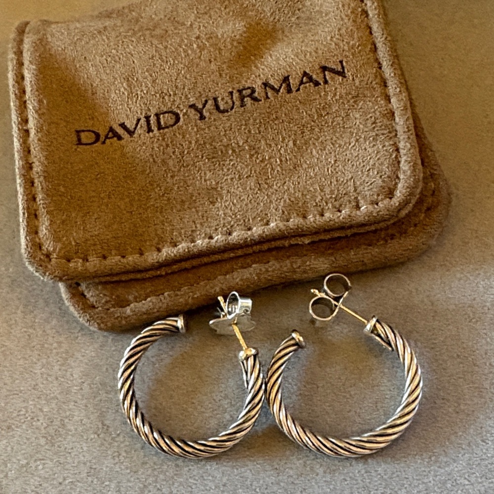David Yurman Silver Twisted Cable Hoop Earrings